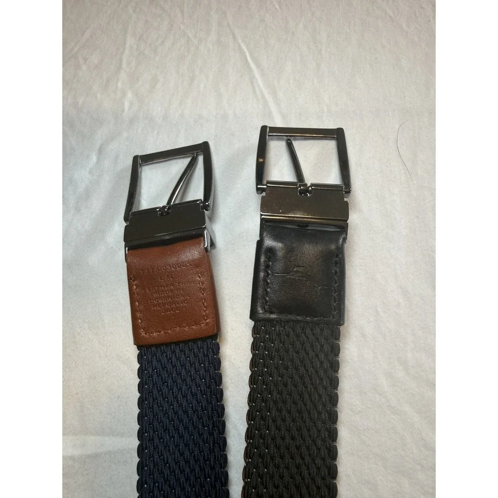 2- TOMMY BAHAMA MENS REVERSIBLE BELT | G13 L/XL (42-44) Stretch Black, Blue, Tan